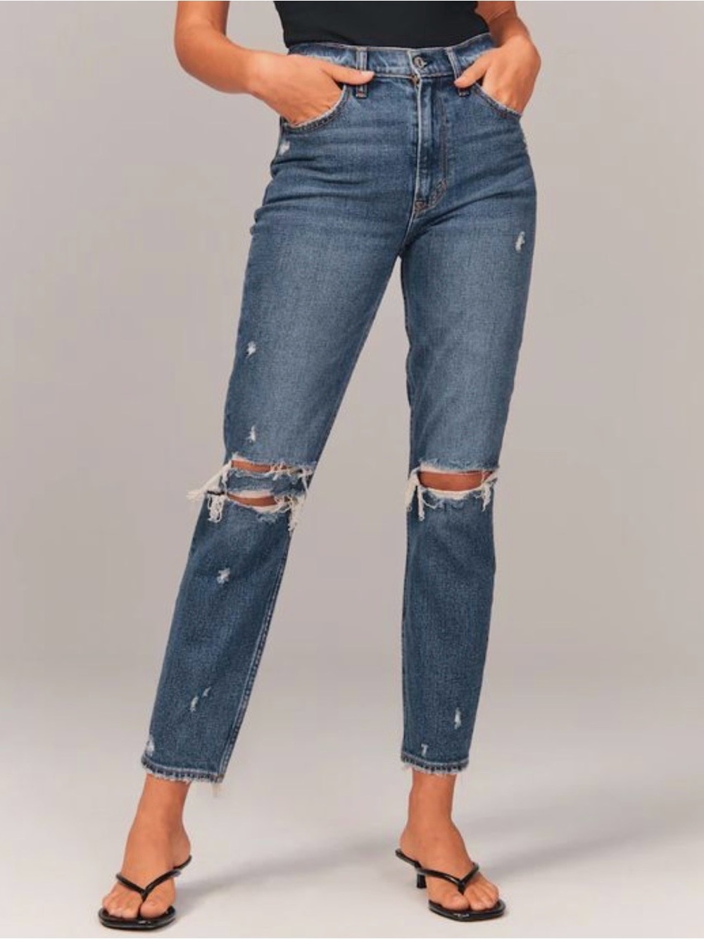 Abercrombie & Fitch Curve Love The Mom High Rise Distressed Jeans
